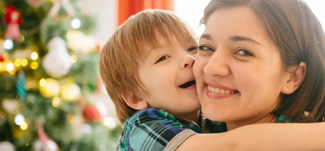 mother and son at christmas
