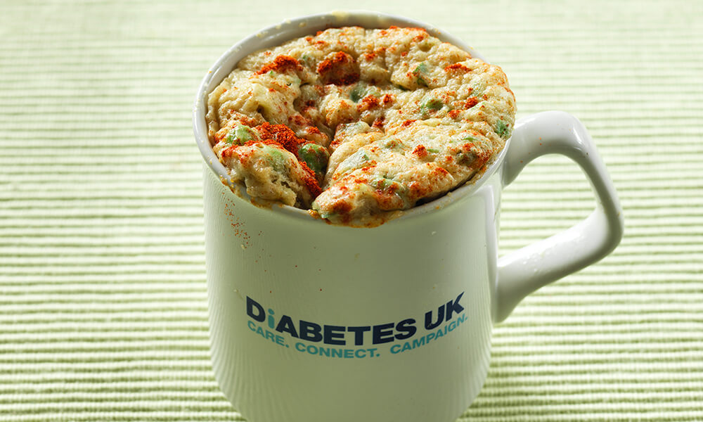 Microwave mug: Sweetcorn and Cheddar crustless quiche