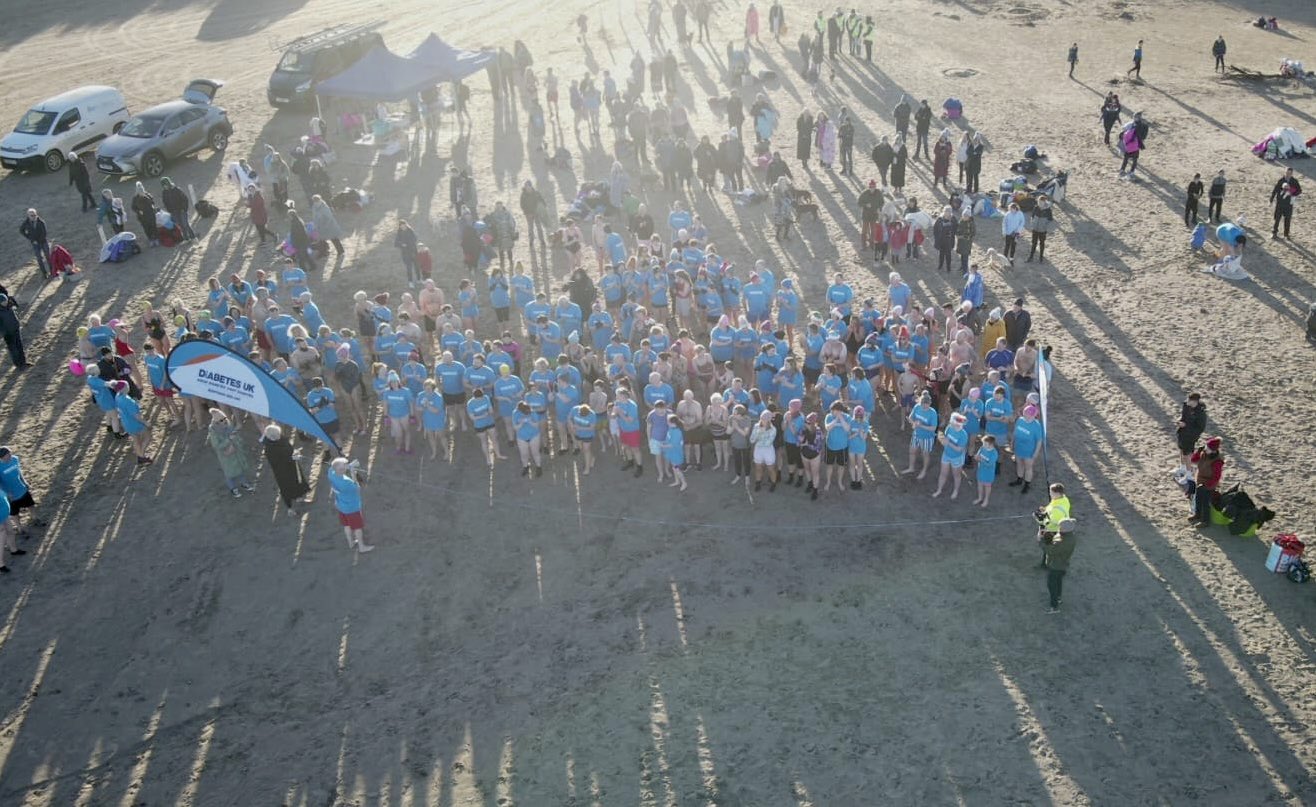 Drone image of the New Year's Dip at Coleraine