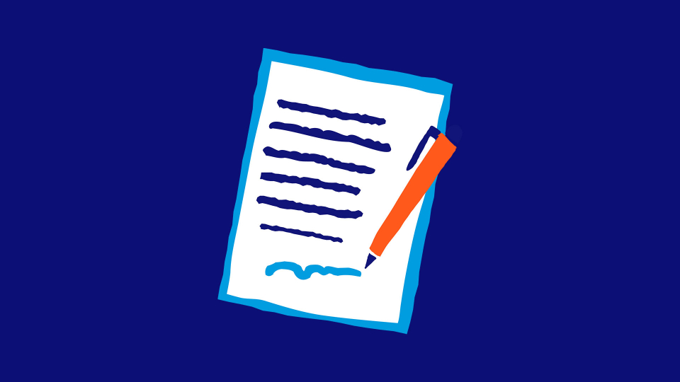 Illustration of a pen writing on a piece of paper