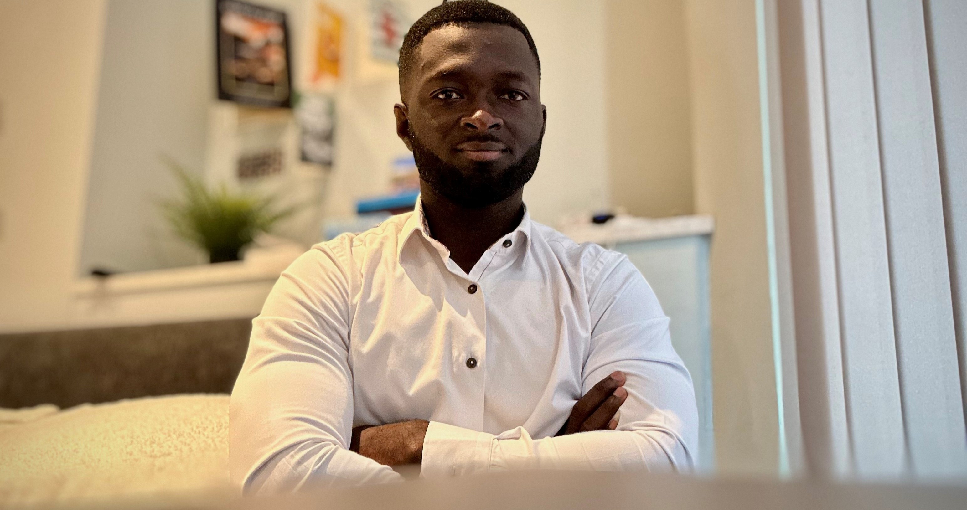 Man wearing a white shirt. 