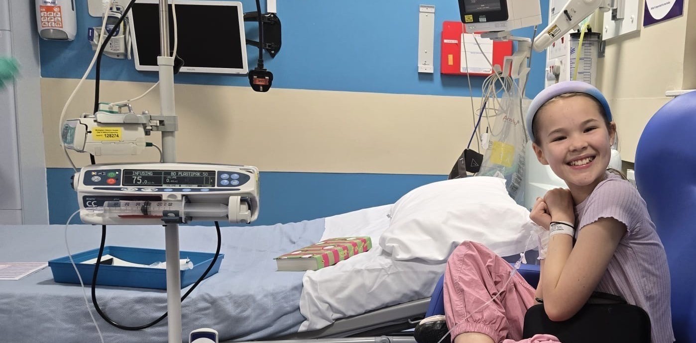Imogen sat beside a hospital bed receiving her Teplizumab treatment