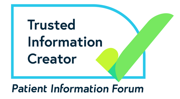 PIF TICK logo with the words Trusted Information Creator and Patient Information Forum. There is a blue rectangular border with a big green tick.