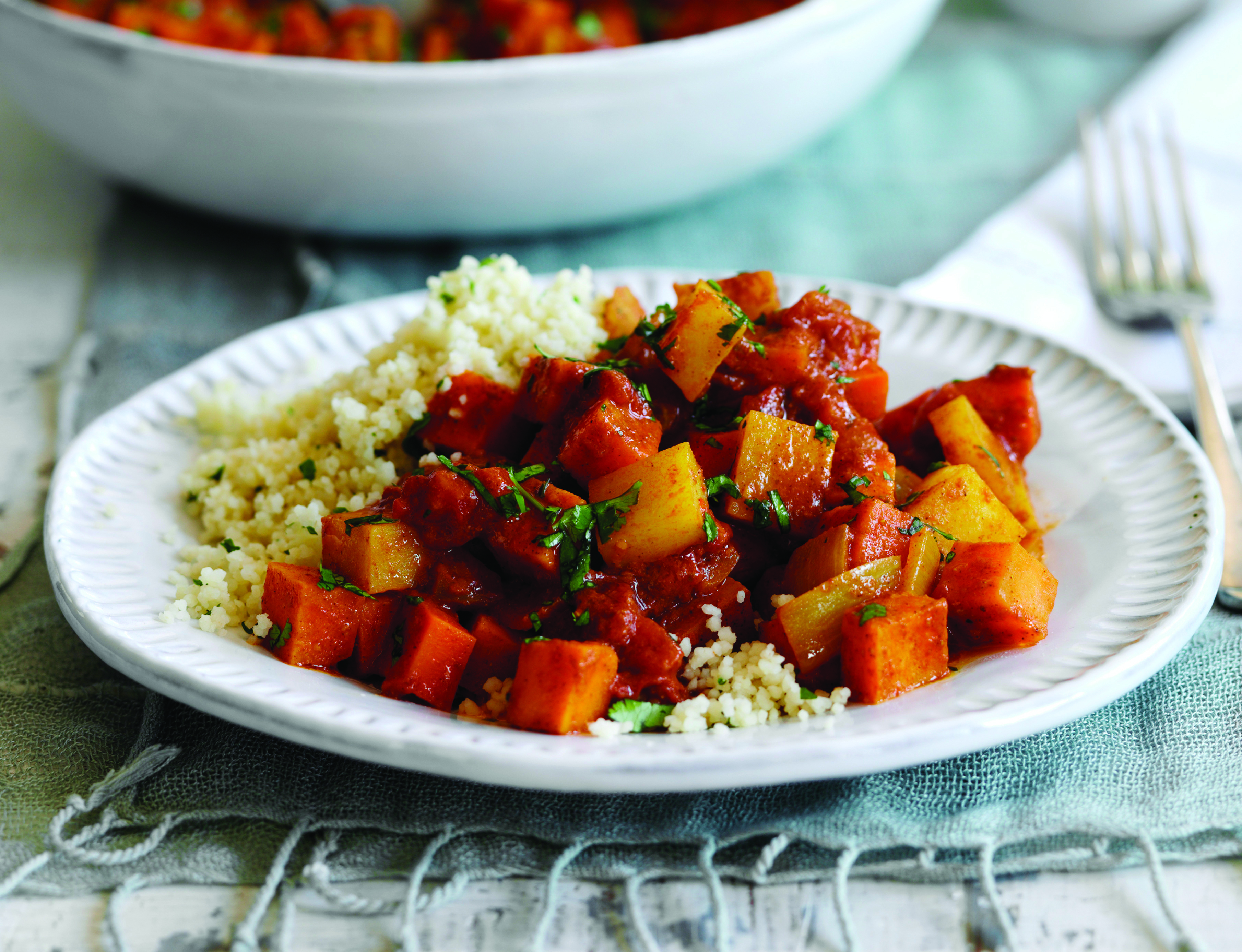 Sweet potato, chickpea and carrot tagine with couscous | Diabetes UK