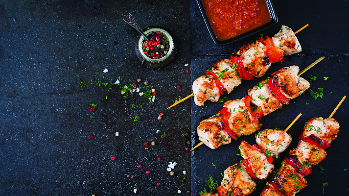 Char siu chicken skewers & sweet peppers
