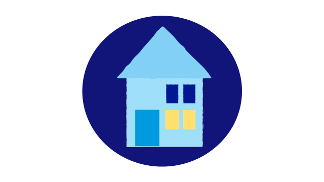 Light blue house on dark blue circle
