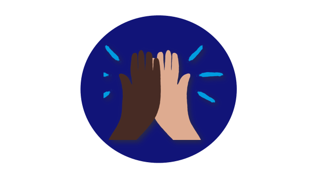 High fiving hands on a blue background