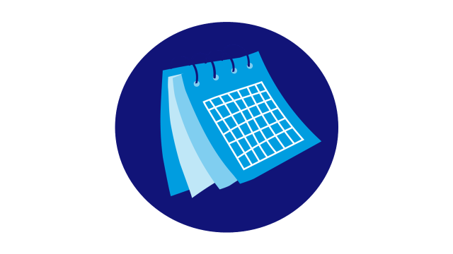 Light blue calendar on dark blue background