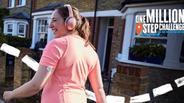 A woman celebrating One Million Step Challenge.
