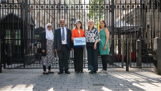 Diabetes UK Chief Executive with volunteers outside the gates of Downing Street