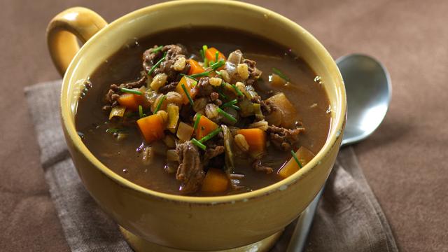 Bowl of beef and barley soup