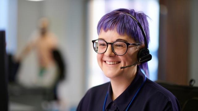woman talking on headset