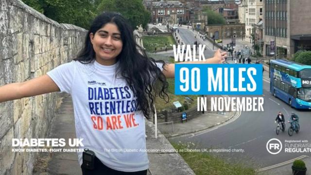 Woman in white Diabetes UK t-shirt
