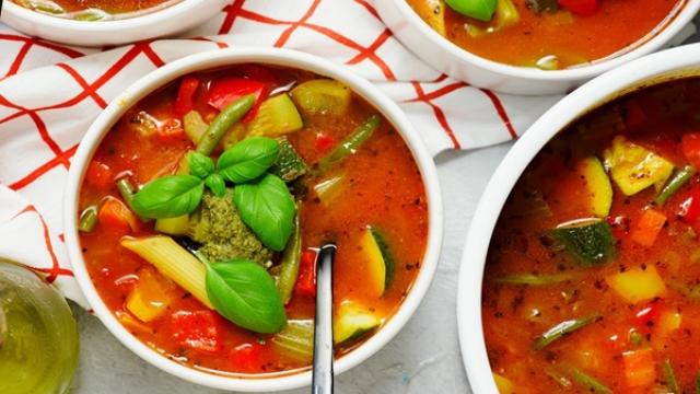 A bowl of minestrone soup