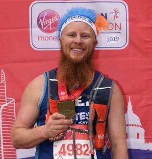 Spencer Hoadly after completing 2019 Virgin London Marathon for Diabetes UK