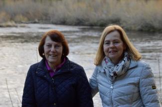 Jane (left) and Diane (right) on the banks of the river Tyne at Wylam.