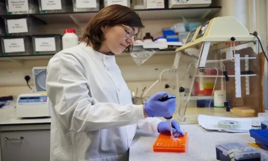 Researcher using tools in the lab