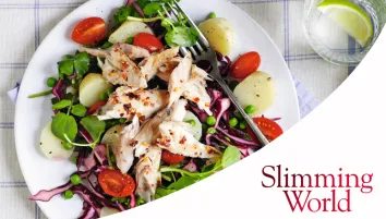 Mackerel, new potato, watercress, horseradish salad with Slimming World logo