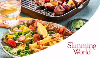 Spiced lamb skewers with Slimming World logo