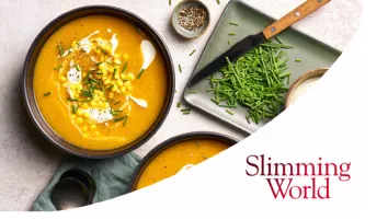 Sweet potato and corn chowder with Slimming World logo