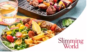 Spiced lamb skewers with Slimming World logo