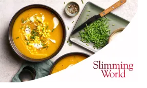 Sweet potato and corn chowder with Slimming World logo