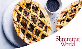Two lattice mushroom pies on a marble plate