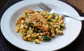 Lemon and herb chicken with chickpeas