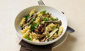 Pasta with aubergine, courgettes, ricotta and pine nuts Pasta with aubergine, courgettes, ricotta and pine nuts
