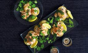 Poached salmon blinis Poached salmon blinis