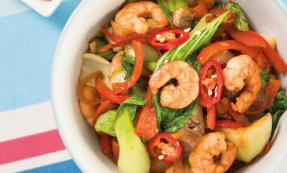 Spicy prawns and pak choi stir-fry Spicy prawns and pak choi stir-fry