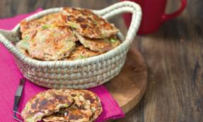 Smoked ham, cheddar and leek pancakes Smoked ham, cheddar and leek pancakes