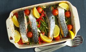 Tray baked salmon and vegetables Tray baked salmon and vegetables