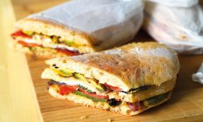 Goat's cheese and roast vegetable pan bagnat Goat's cheese and roast vegetable pan bagnat