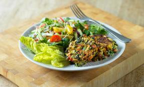 Spinach, corn and chickpea fritters Spinach, corn and chickpea fritters