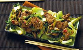 Spicy ginger and garlic pork with pak choi Spicy ginger and garlic pork with pak choi